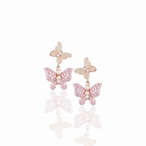 Large Piece Rose Gold Plated Sterling Silver Double Butterfly Earrings