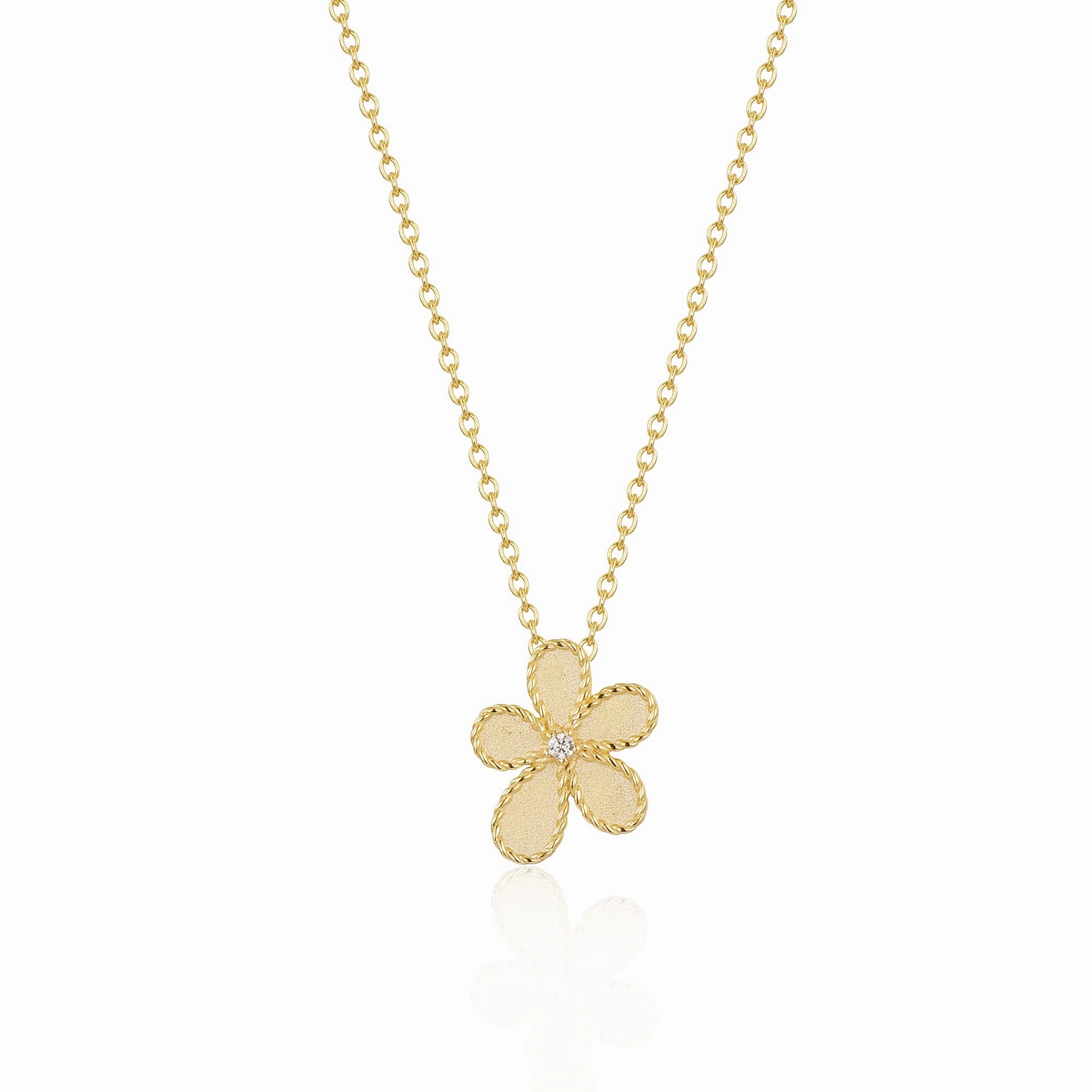 Distinctive Piece Personal Event Jewelry Sterling Silver Matte Finish Gold Plated Flower With Beaded Border Necklace