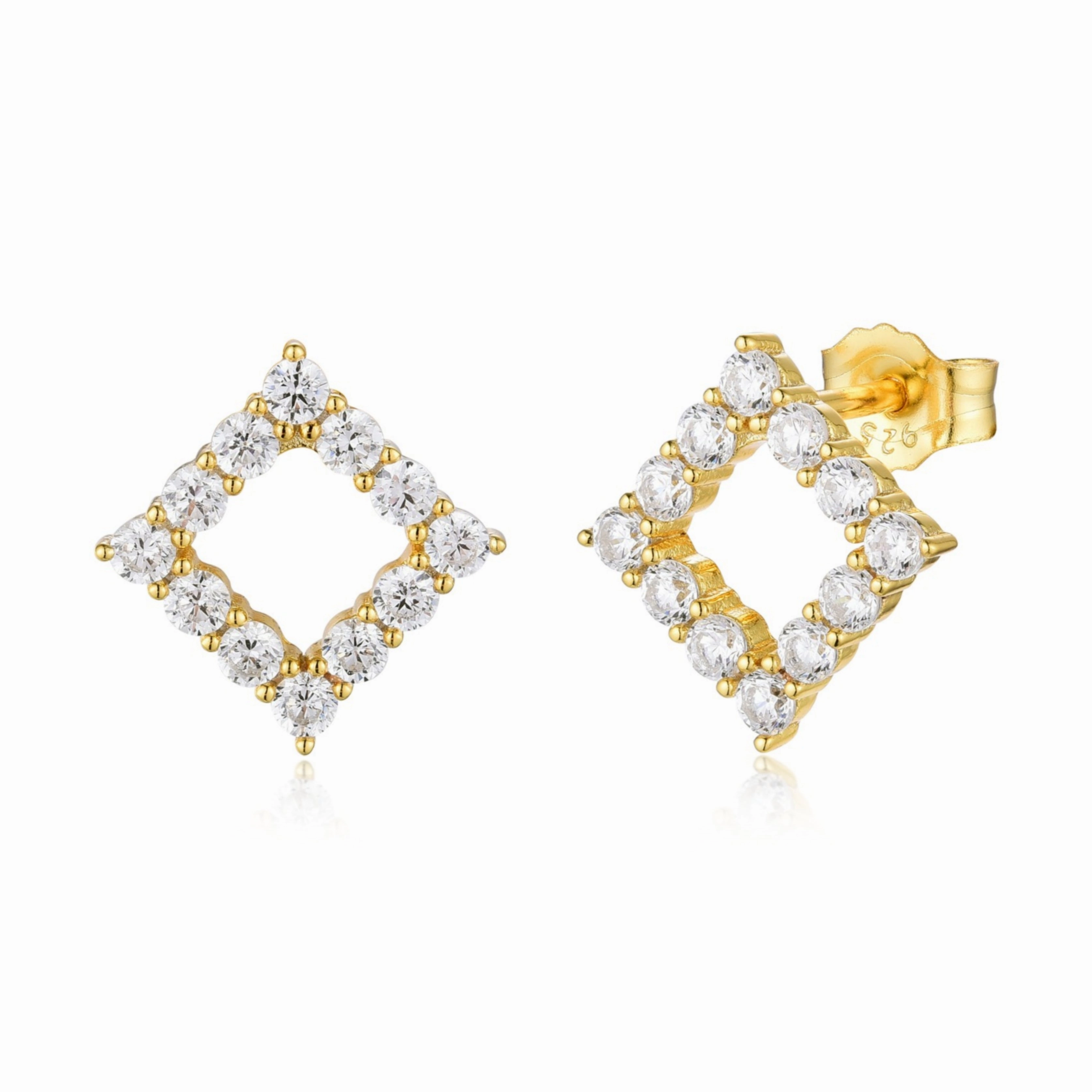 Contemporary Accent Sterling Silver CZ Outline Diamond Shape Stud Earring
