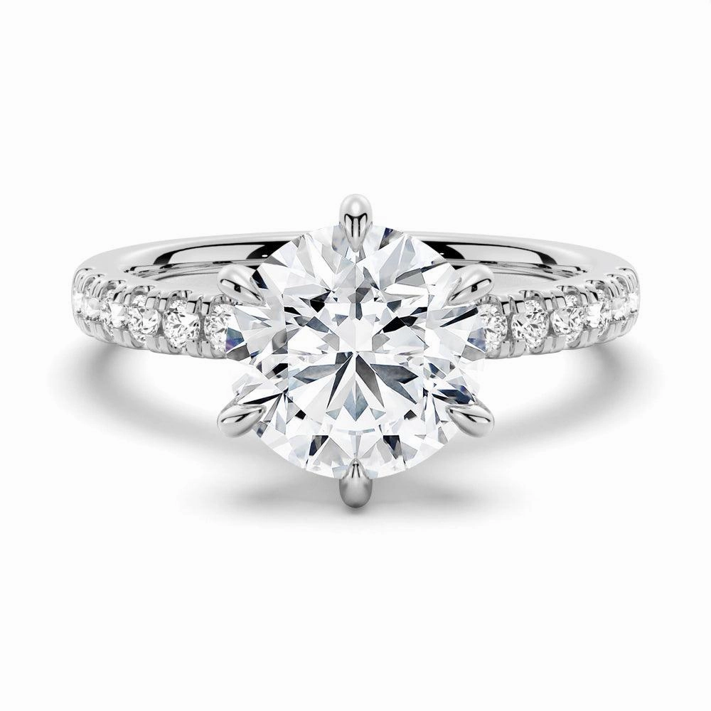 Six Prong French Pav?? Moissanite Engagement Ring Traditional Use