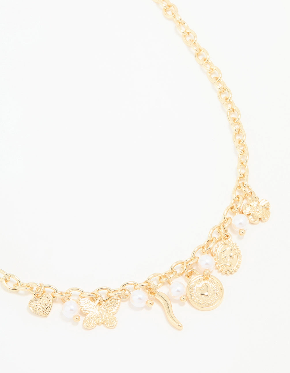 Gold Plated Cross & Mixed Charm Necklace Retro Accent Attractive item