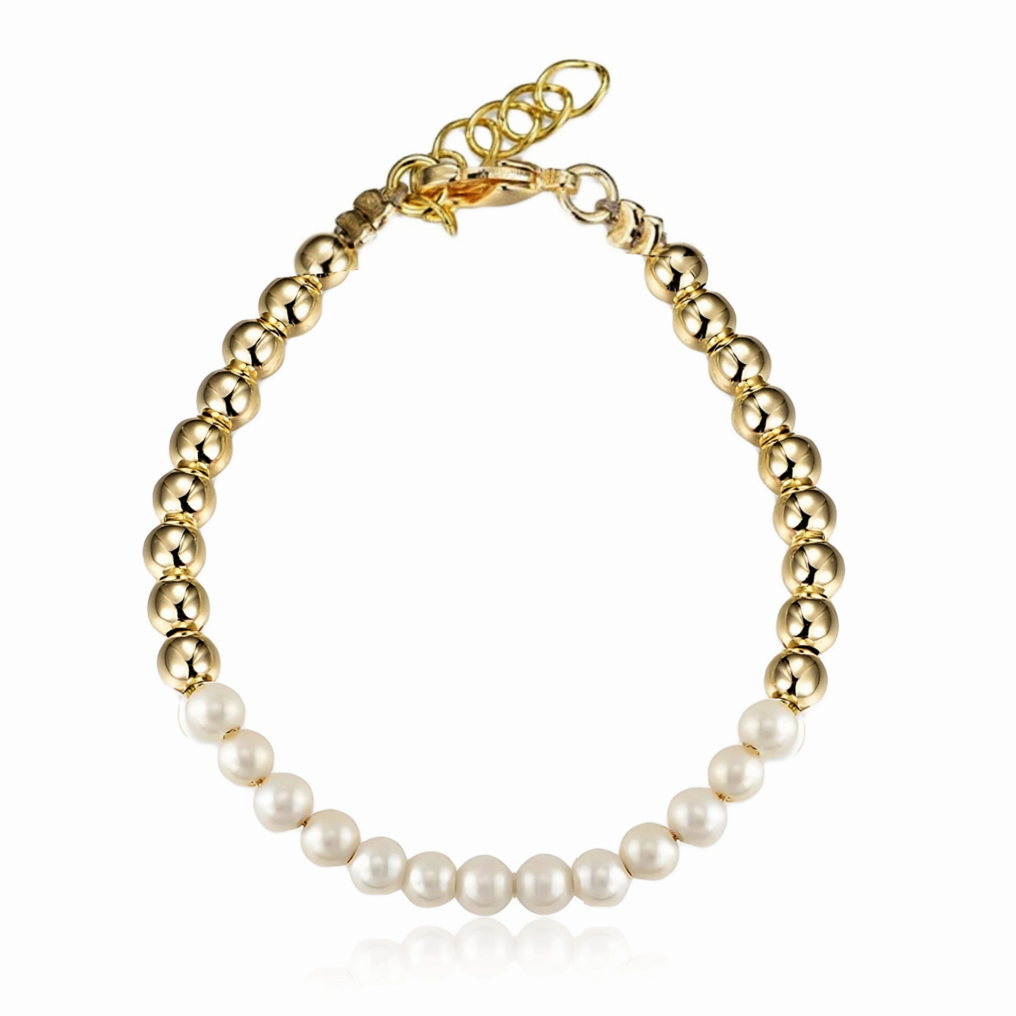 Spring Freshness Gold Plated Sterling Silver 4mm Beads and Shell Pearls Bracelet