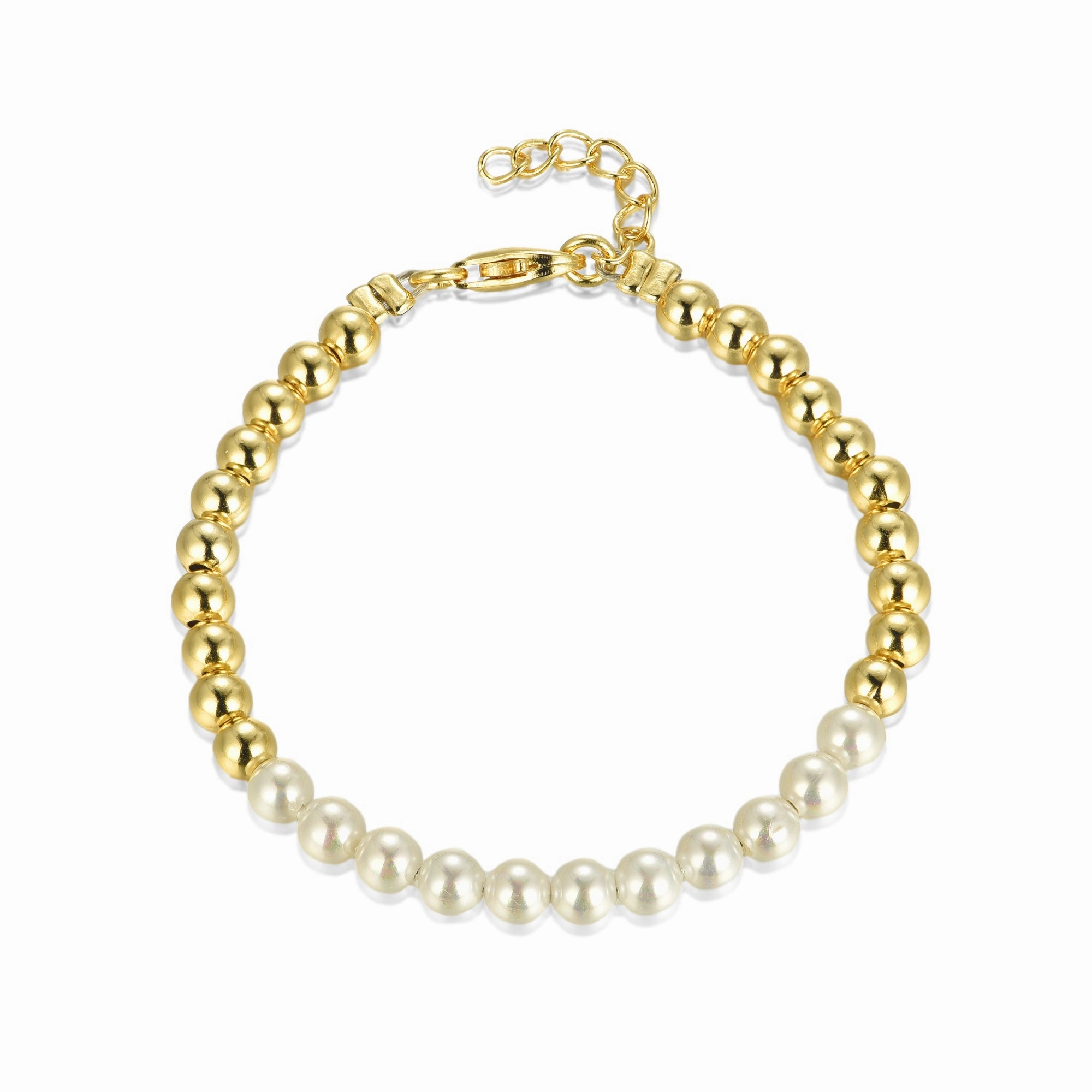 Gold Plated Sterling Silver 4mm Beads and Shell Pearls Bracelet Unlimited Composite vintage charm