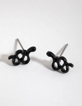 Trendy Look Matte Black Snake Stud Earrings