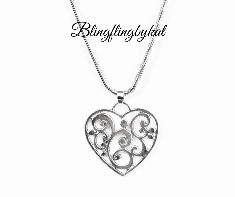 Festive Gift Pretty Design Paparazzi Accessories ? FILIGREE Your Heart With Love - Silver Necklace?Flat Rate Ship $4.50?