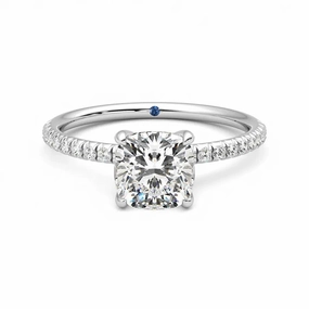 Four Prong Cushion Cut Moissanite Engagement Ring with Hidden Anniversary Stone Accent Beautiful Work Sparkling Expression