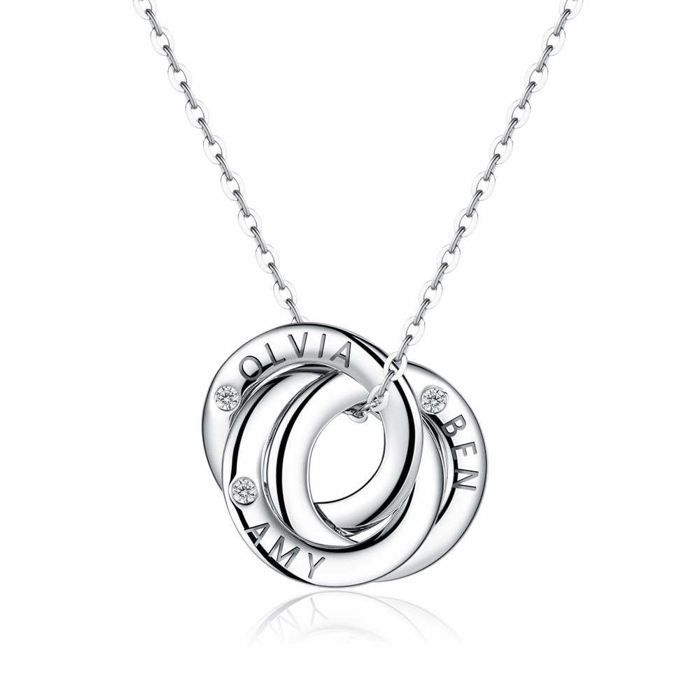 Occasional Accessory Collective Adornment Engraved 3 Interlocking Russian Rings Necklace Pendant