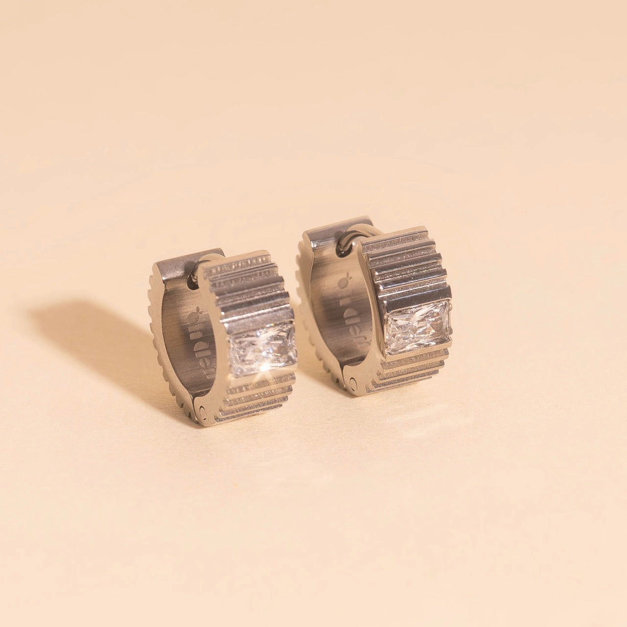 Textured Crystal Super Chunky Huggie Hoop Earrings Daily Essentials Flat Shot