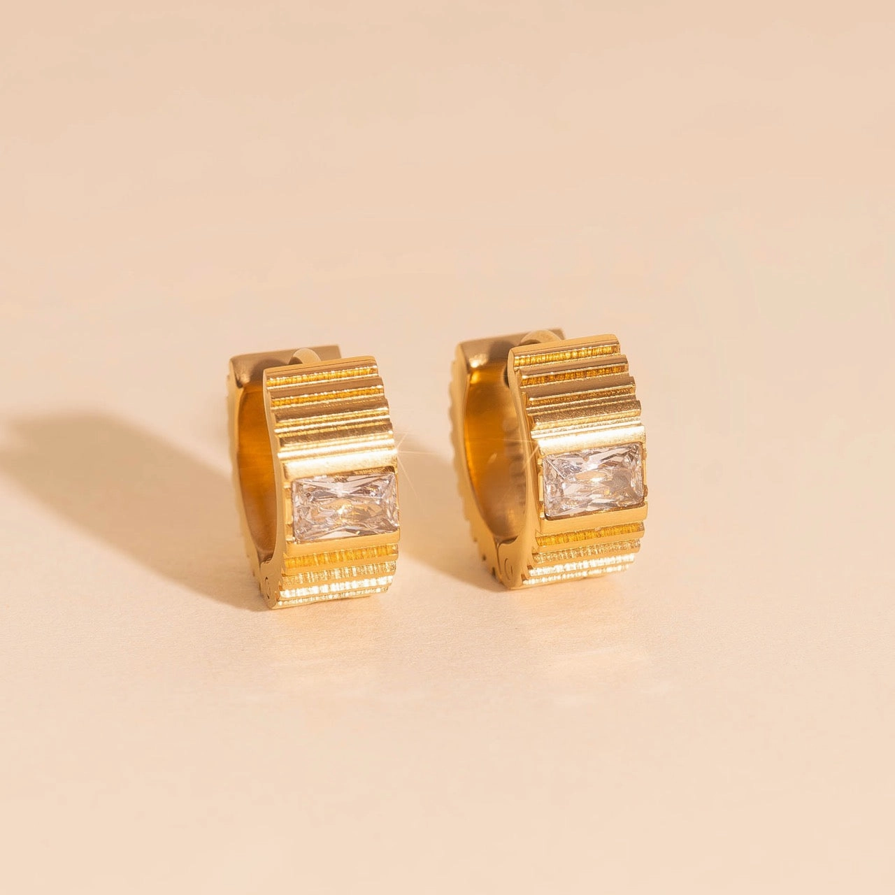 Textured Crystal Super Chunky Huggie Hoop Earrings Minimalist Charm Weekend Style