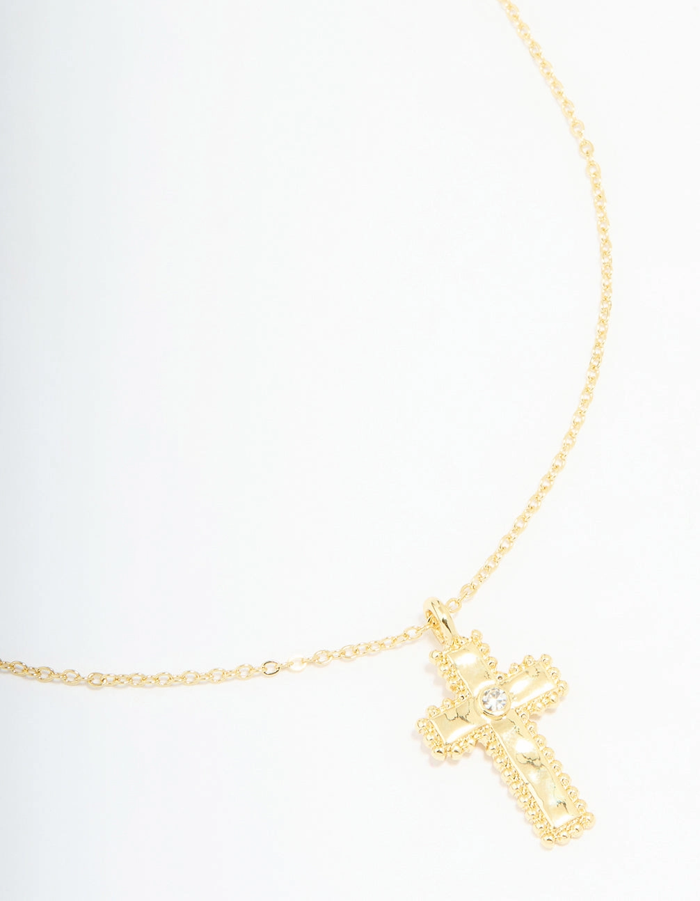 Gold Plated Diamante Ball Molten Cross Necklace Office Gift