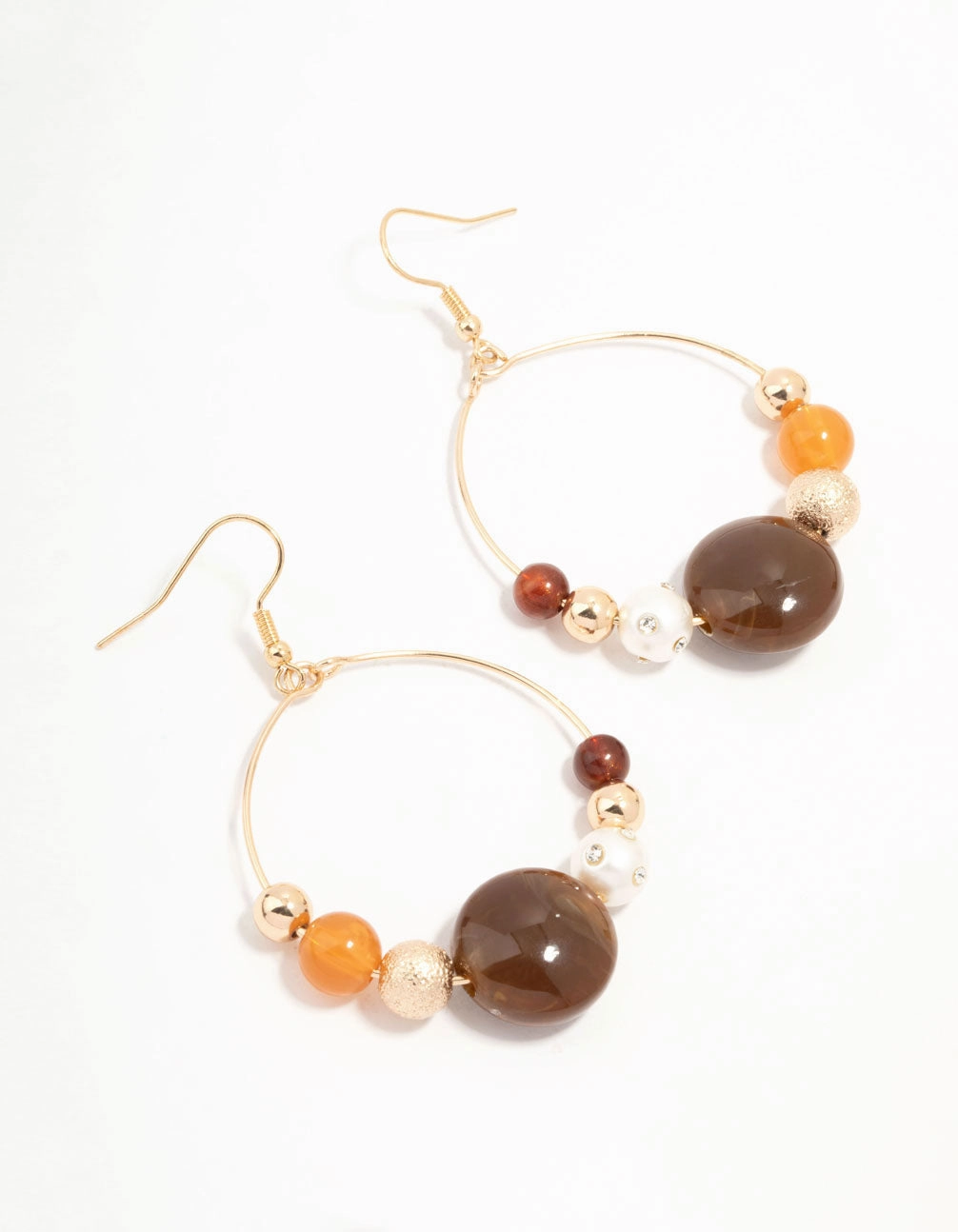 Brown Beaded & Pearl Acrylic Round Drop Earrings Fashionable Decoration Sturdy Product
