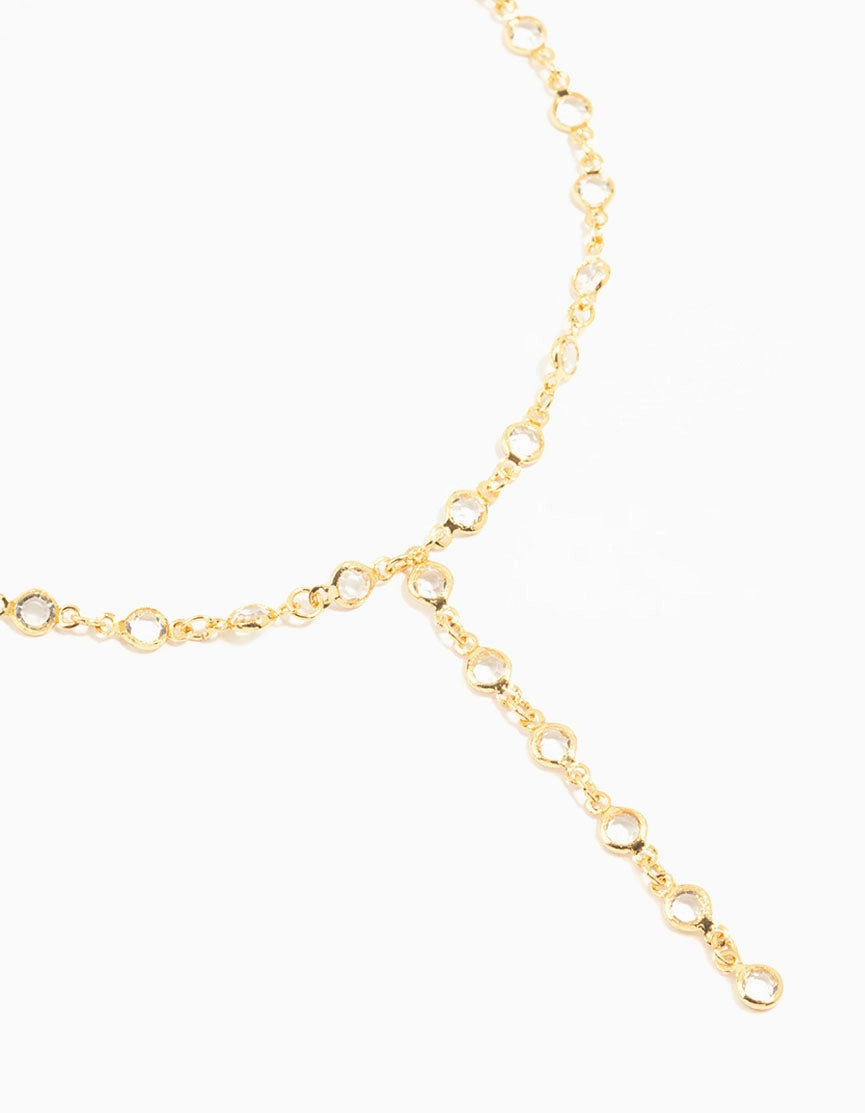 Chic Detail Amazing Jewelry Gold Plated Round Diamante Chain Y-Necklace