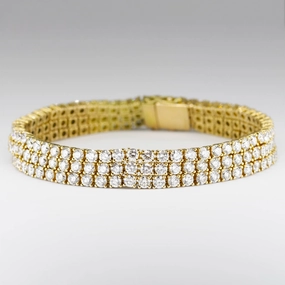 Exquisite Craft Allure Sparkle Vintage 18K gold triple-row 15.00ctw Natural Diamond Tennis Bracelet | 15.00 ctw | 7.5" |