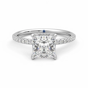 Trendy Accent Princess Cut Moissanite Engagement Ring with Hidden Halo and Anniversary Stone Accent