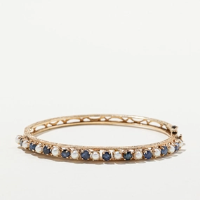 Vintage Blue Sapphire & Pearl Bangle Bracelet | 1.94ctw, 3.00-3.50mm | Glam Detail Luxe Shine