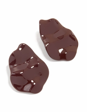 Party Trinket Matte Adornment Burgundy Coated Metal Shiny Organic Stud Earrings