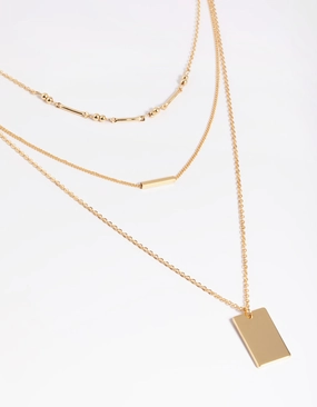 Gold Plated Rectangular Layered Necklace Bold Detail