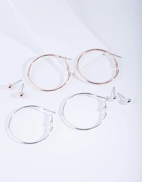Mixed Metal Stud Hoop Earring 4-Pack Winter Adornment Fashionable Design