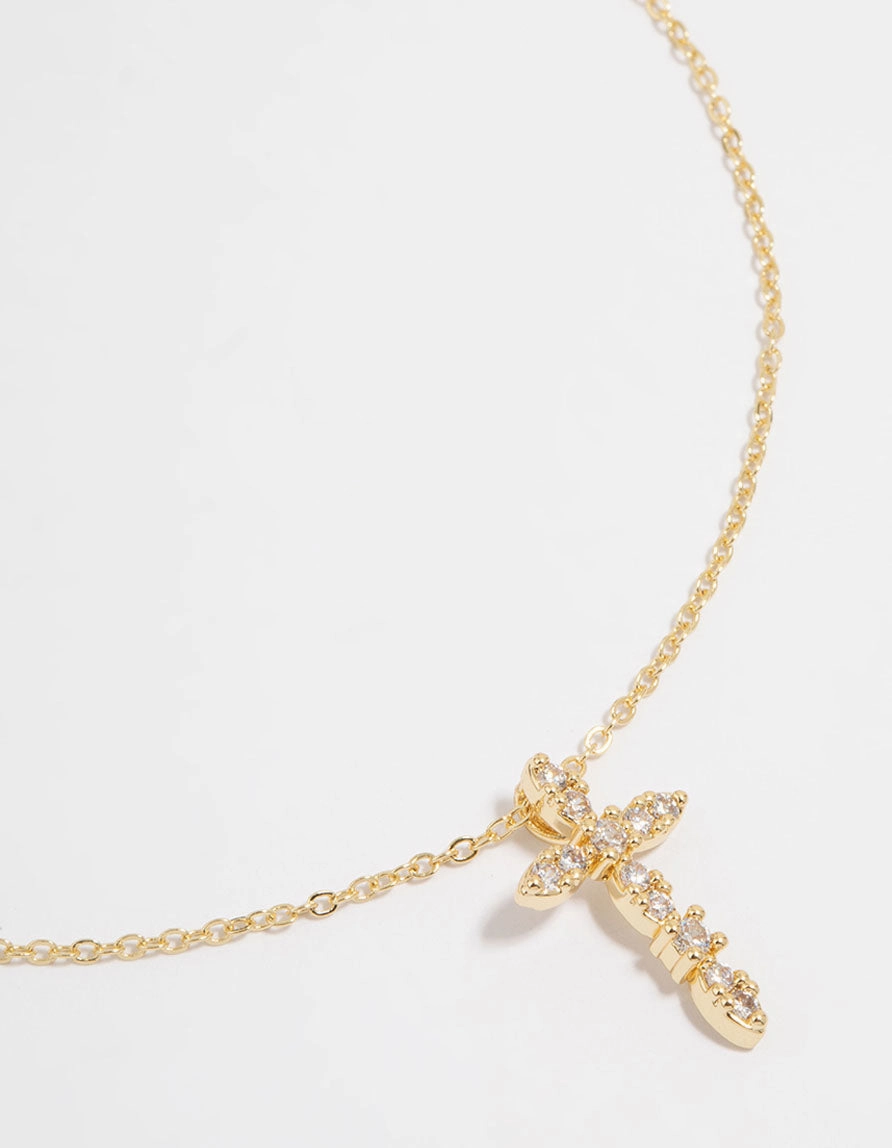 Gold Plated Cubic Zirconia Cross Pendant Necklace Graduation Gift