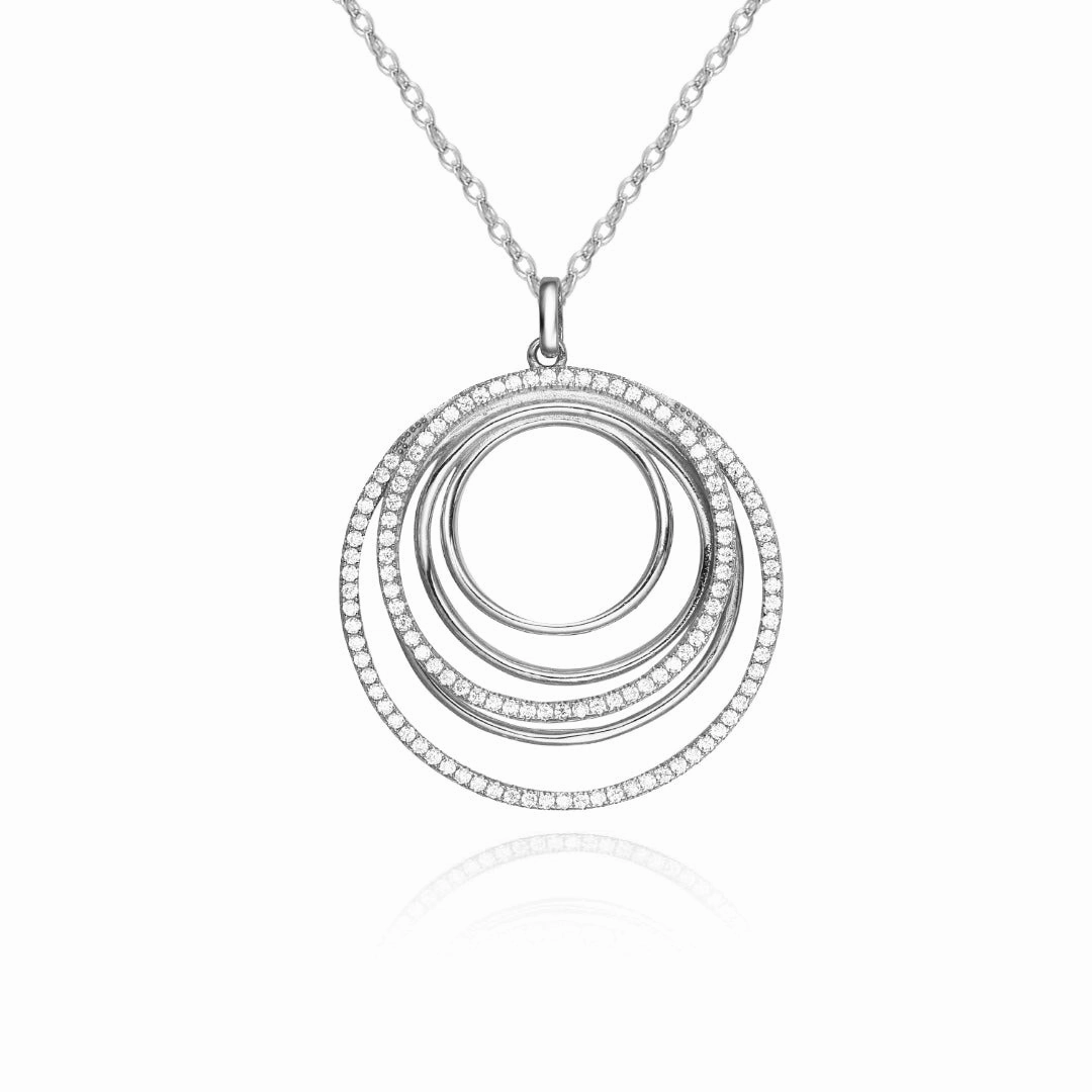 Sterling Silver Circles With CZ's Pendant Necklace Teen Casual Accessory
