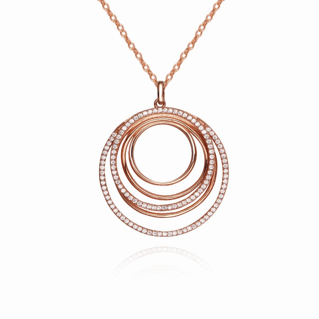 Sterling Silver Circles With CZ's Pendant Necklace Weekend Accent Urban Chic