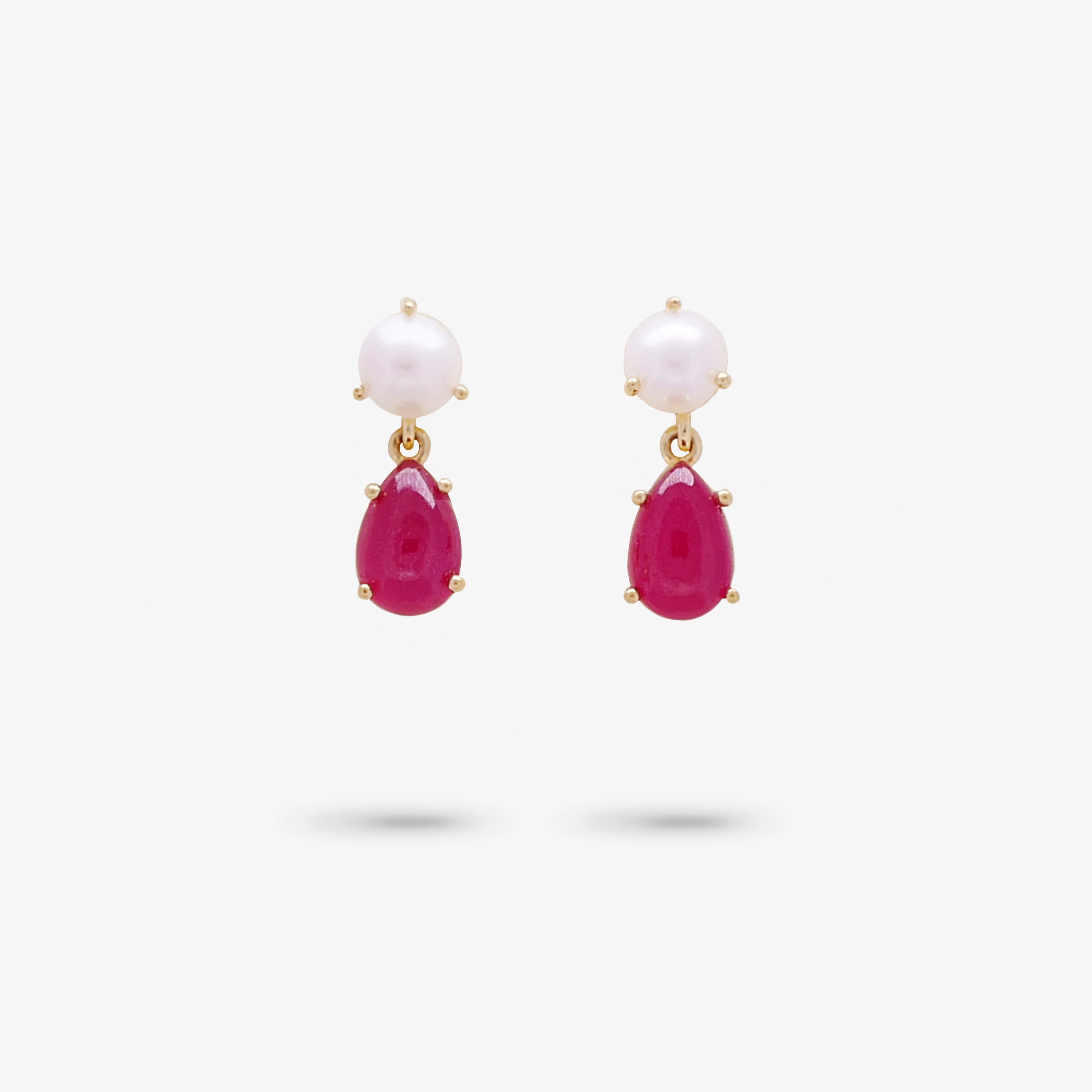 Curved Embellishment Amare Wear Petite Freshwater Pearl and Ruby Dangle Earrings