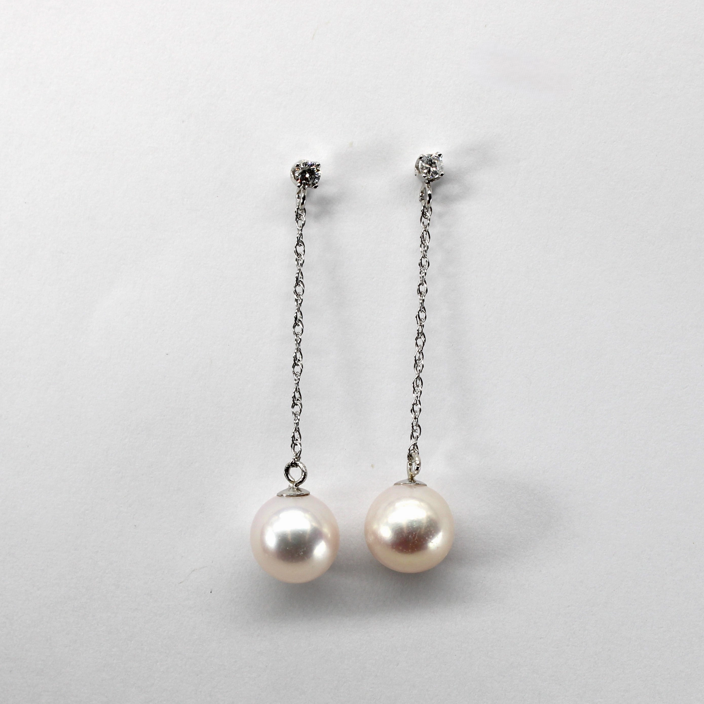 Graceful Lines Elegant Finish Pearl & Diamond Dangle Earrings | 0.08ctw |