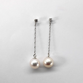 Graceful Lines Elegant Finish Pearl & Diamond Dangle Earrings | 0.08ctw |