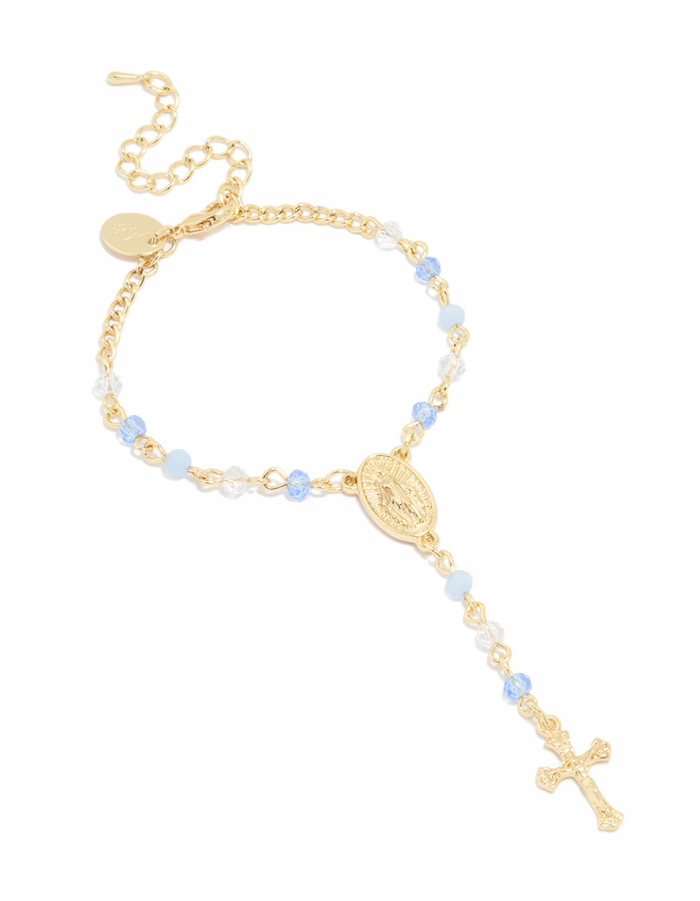 Gold Plated Blue Beaded Cross Bracelet Evening Look