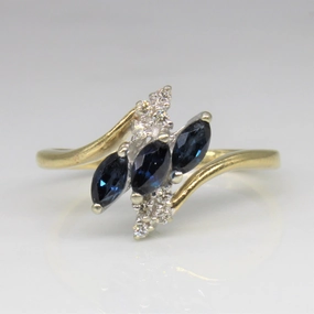 Marquise Sapphire & Diamond Bypass Ring | 0.50ctw, 0.08ctw | SZ 7.5 | Wedding Look
