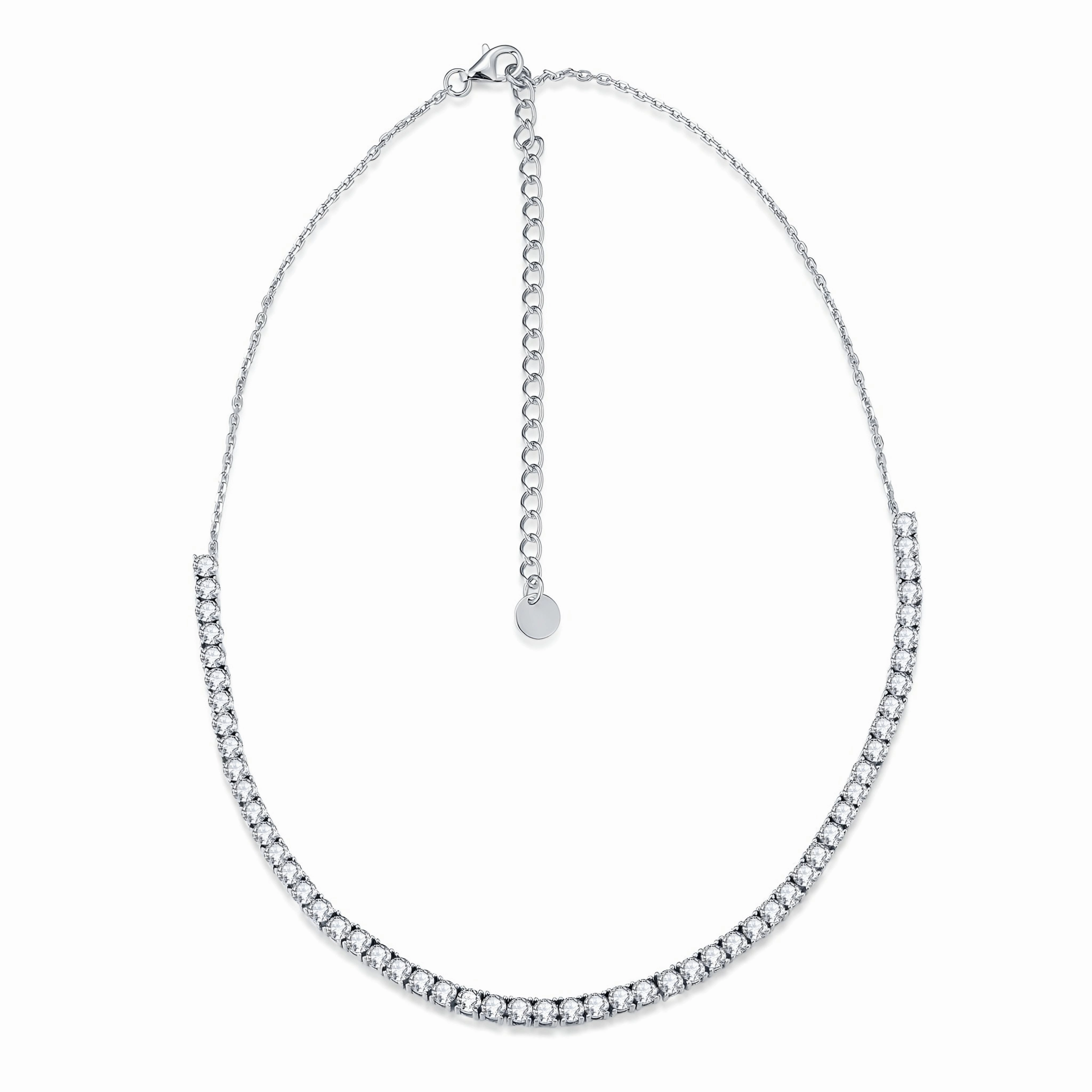 Rhodium Plated Sterling Silver Stone CZ Half Tennis Necklace Lovely Ornament Autumn Touch