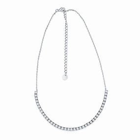 Rhodium Plated Sterling Silver Stone CZ Half Tennis Necklace Bold Style