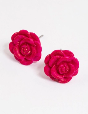 Watercolour Rose Stud Earrings Matte Decoration Brilliant Design