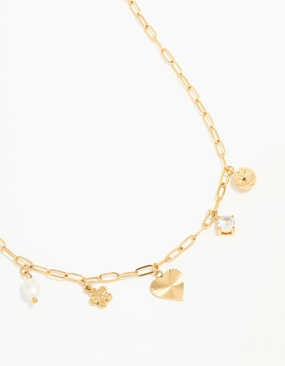 Waterproof Gold Plated Stainless Flower & Heart Charm Necklace Opulent Glow Graceful Choice