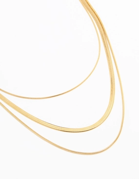 Divine Adornment Waterproof Gold Plated Stainless Steel Chain Layered Necklace