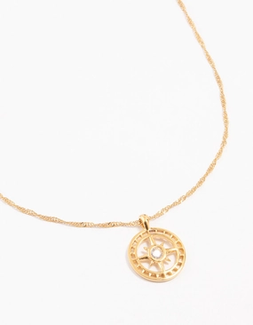 Urban Outfit Waterproof Gold Plated Stainless Steel Compass Pendant Necklace