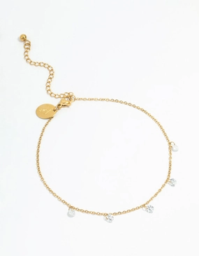 Instant Clarity Waterproof Gold Plated Stainless Steel Cubic Zirconia Droplet Anklet