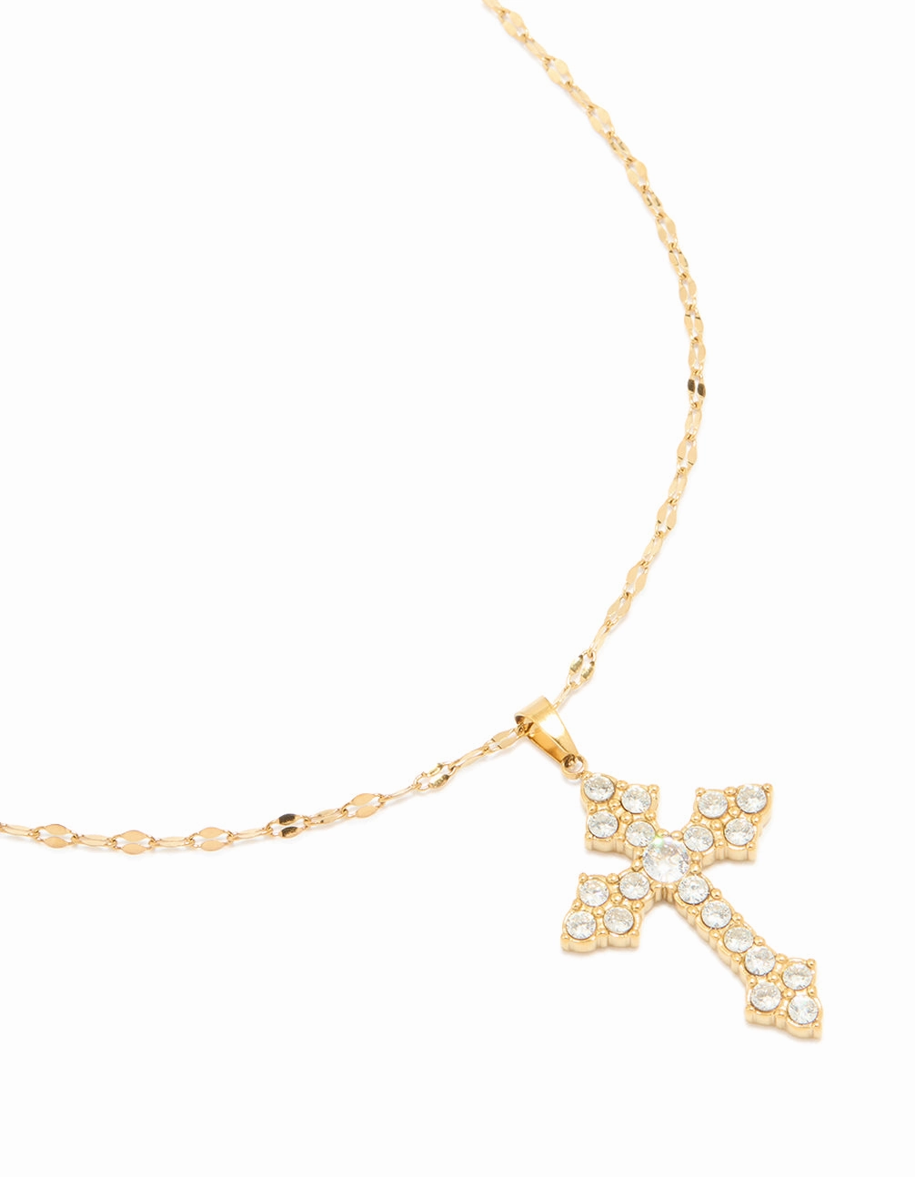 High-End Accessory Cool Detail Waterproof Gold Plated Stainless Steel Cubic Zirconia Gothic Cross Fine Necklace