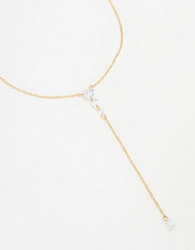 Outdoor Present Waterproof Gold Plated Stainless Steel Cubic Zirconia Y-Necklace