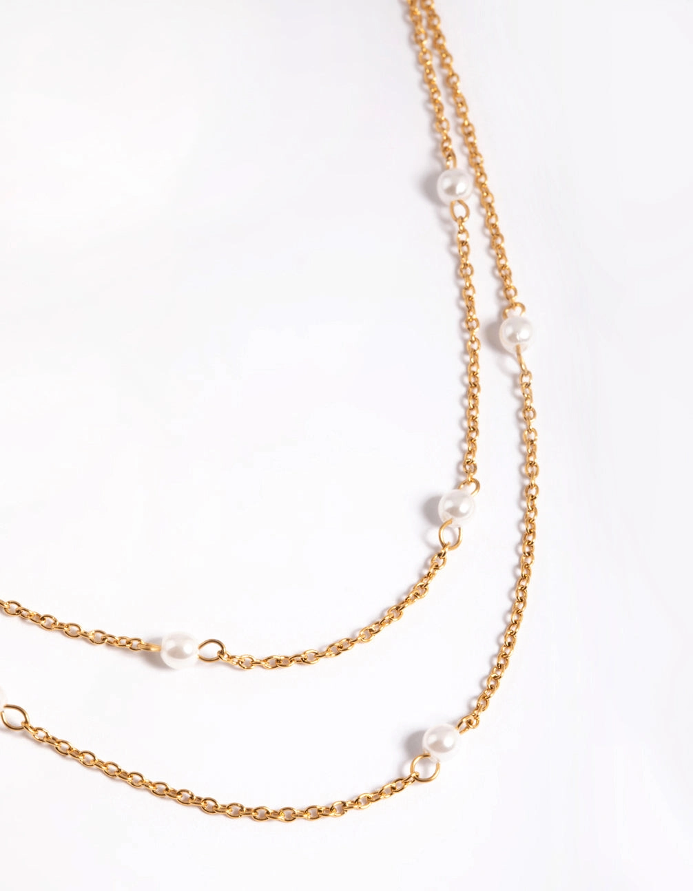 Layered Detail Waterproof Gold Plated Stainless Steel Dainty Freshwater Pearl Double Layer Necklace
