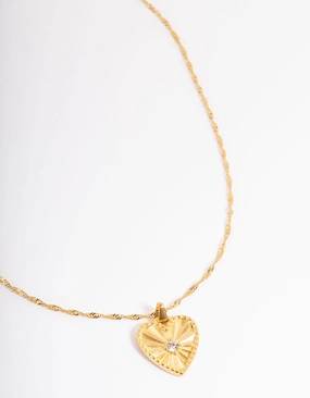 Timeless Detail Spring Celebration Item Waterproof Gold Plated Stainless Steel Diamante Heart Necklace