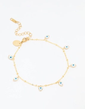 Regular Find Waterproof Gold Plated Stainless Steel Evil Eye Anklet