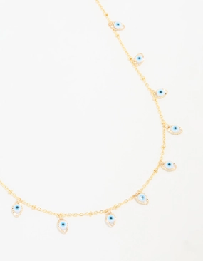 Fine Piece Waterproof Gold Plated Stainless Steel Evil Eye Necklace