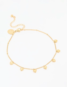 Welcoming Vision Waterproof Gold Plated Stainless Steel Heart Charms Anklet