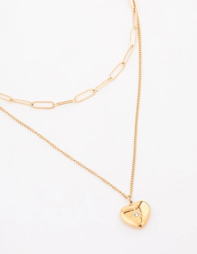 High-Quality Ornament Fantastic Adornment Waterproof Gold Plated Stainless Steel Heart Layered Pendant Necklace