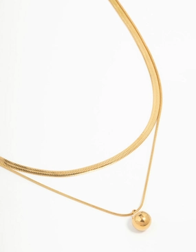 High-Quality Jewelry Home Accent Waterproof Gold Plated Stainless Steel Layered Ball & Snake Chain Necklace