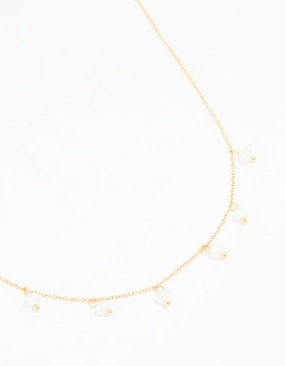 Waterproof Gold Plated Stainless Steel Pearl Charms Necklace Fashion Week Bright Detail