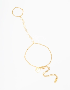 Youthful Twist Fresh Statement Waterproof Gold Plated Stainless Steel Pearl Hand Chain