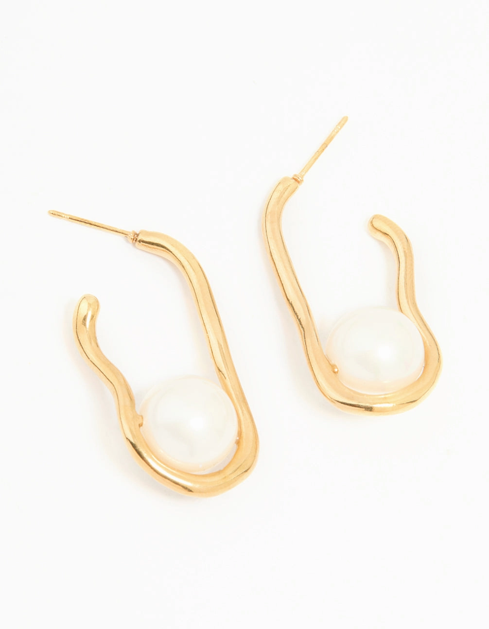 Weekend Vibe Waterproof Gold Plated Stainless Steel Pearl Twist Hoop Earrings