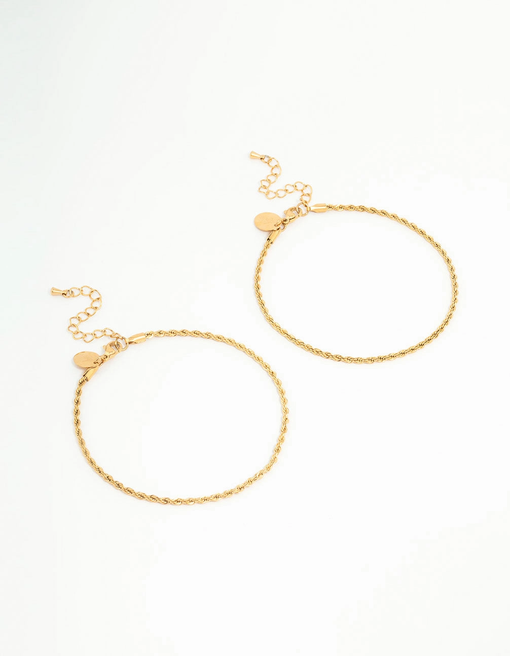 Today??s View Waterproof Gold Plated Stainless Steel Rope & Chain Anklets 2-Pack